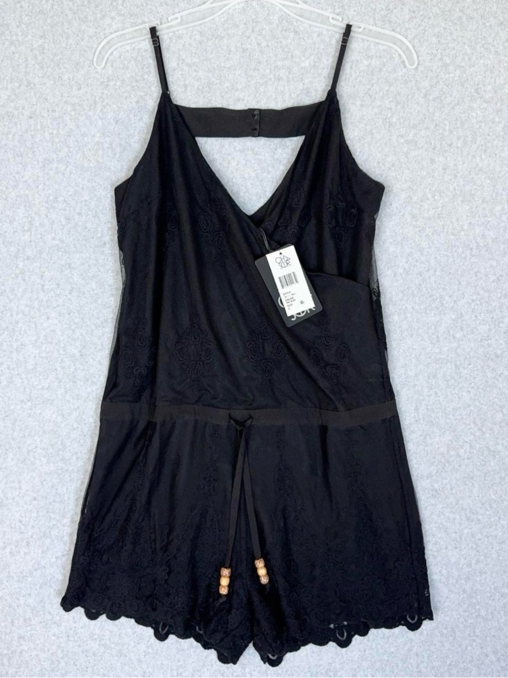 Chaser Black Lace Romper Size Small Front Tie Cinch Waist Sleeveless Boho Indie